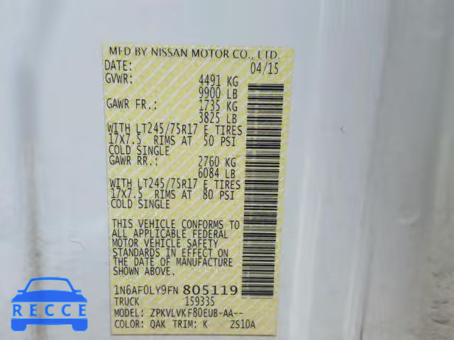 2015 NISSAN NV 2500 1N6AF0LY9FN805119 image 9