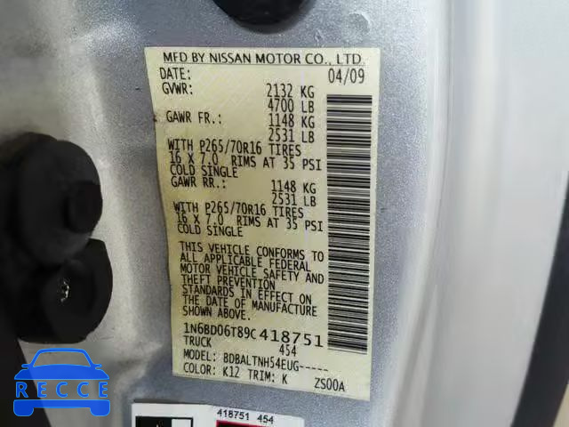 2009 NISSAN FRONTIER K 1N6BD06T89C418751 image 9