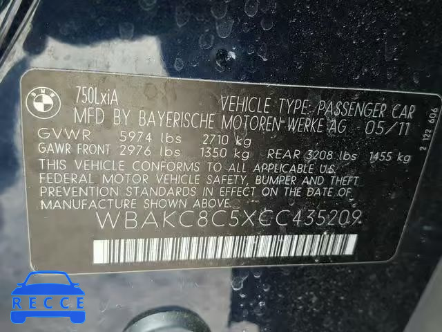 2012 BMW 750LXI WBAKC8C5XCC435209 зображення 9