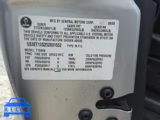 2005 SAAB 9-7X LINEA 5S3ET13S252801552 image 9