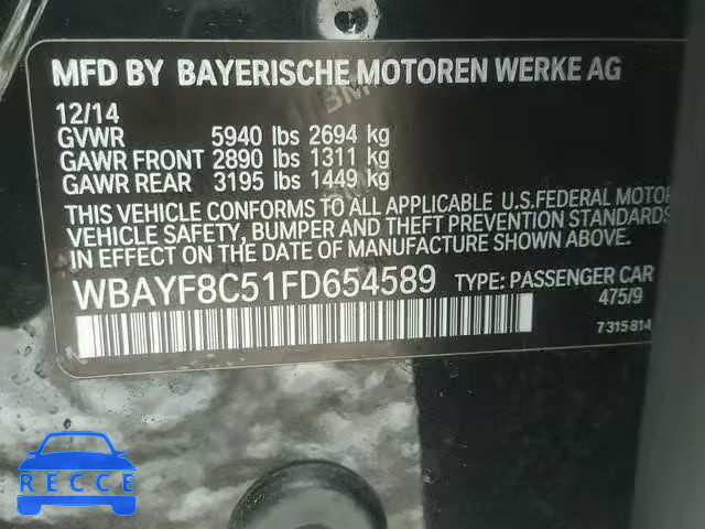 2015 BMW 750 LXI WBAYF8C51FD654589 зображення 9