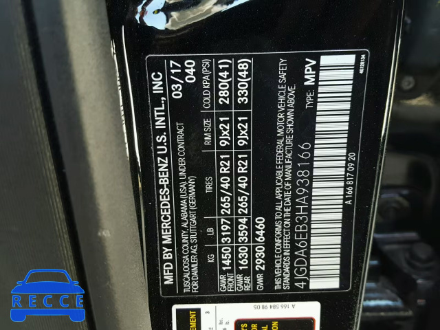 2017 MERCEDES-BENZ GLE 43 AMG 4JGDA6EB3HA938166 image 9