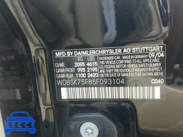 2005 MERCEDES-BENZ SL 500 WDBSK75F85F093104 image 9