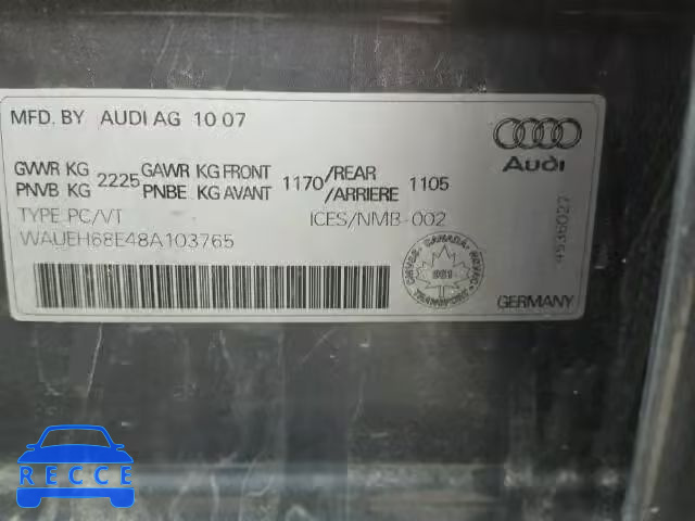 2008 AUDI A4 S-LINE WAUEH68E48A103765 image 9