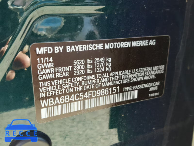 2015 BMW 650 XI WBA6B4C54FD986151 зображення 9