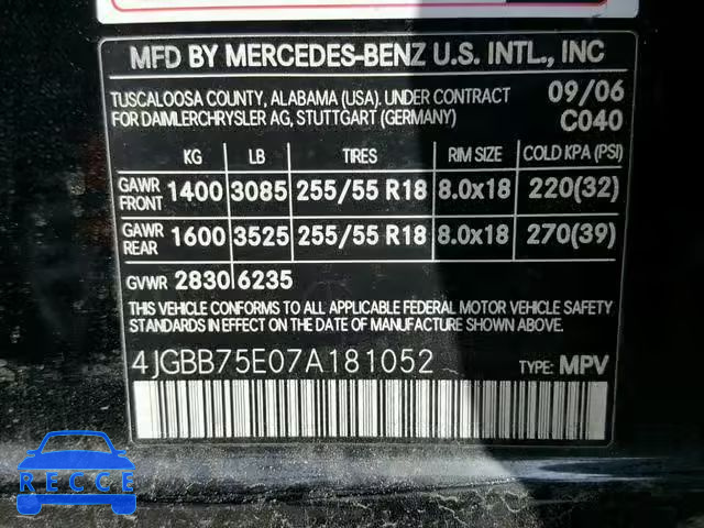 2007 MERCEDES-BENZ ML 500 4JGBB75E07A181052 Bild 9