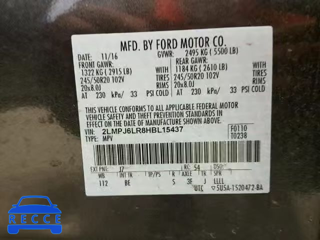 2017 LINCOLN MKX RESERV 2LMPJ6LR8HBL15437 image 9