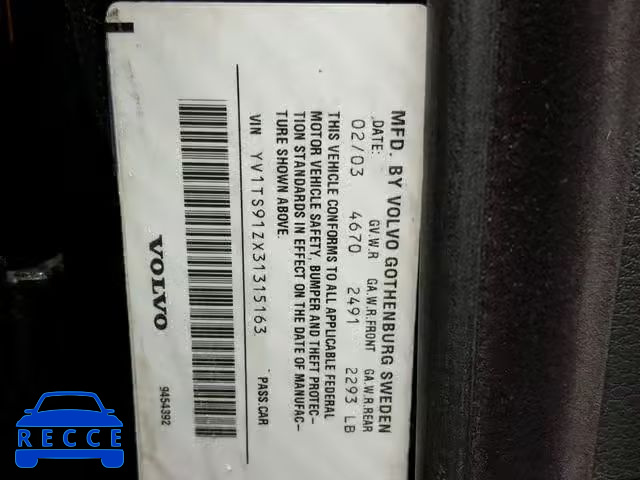 2003 VOLVO S80 T6 TUR YV1TS91ZX31315163 image 9