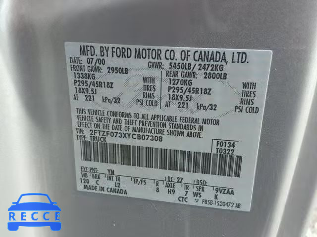 2000 FORD F150 SVT L 2FTZF073XYCB07308 image 9