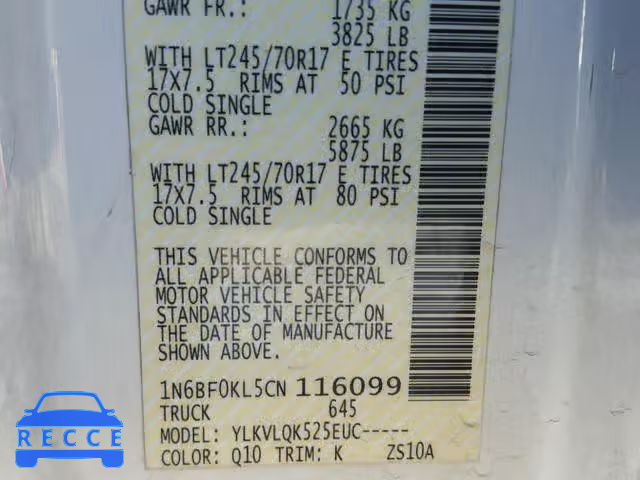 2012 NISSAN NV 1500 1N6BF0KL5CN116099 image 9