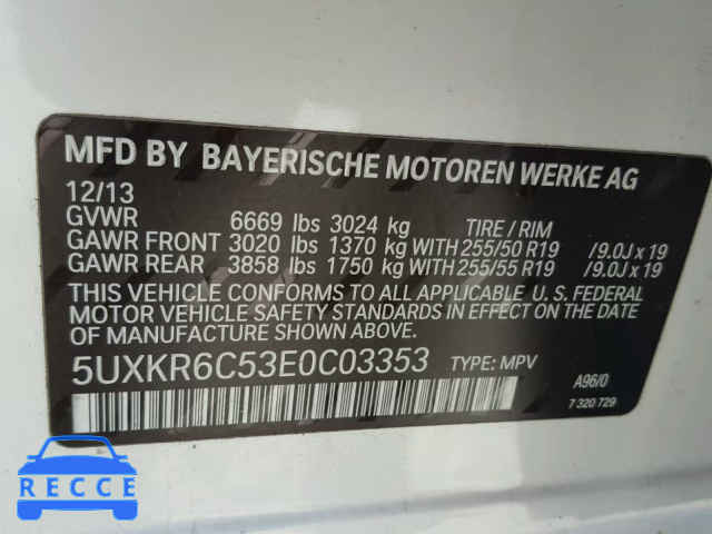 2014 BMW X5 XDRIVE5 5UXKR6C53E0C03353 image 9