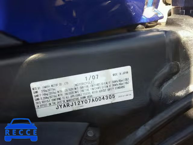 2007 YAMAHA YZFR6 L JYARJ12Y07A004305 image 9