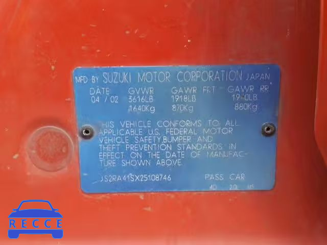2002 SUZUKI AERIO S JS2RA41SX25108746 зображення 9