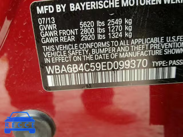 2014 BMW 650 XI WBA6B4C59ED099370 image 9