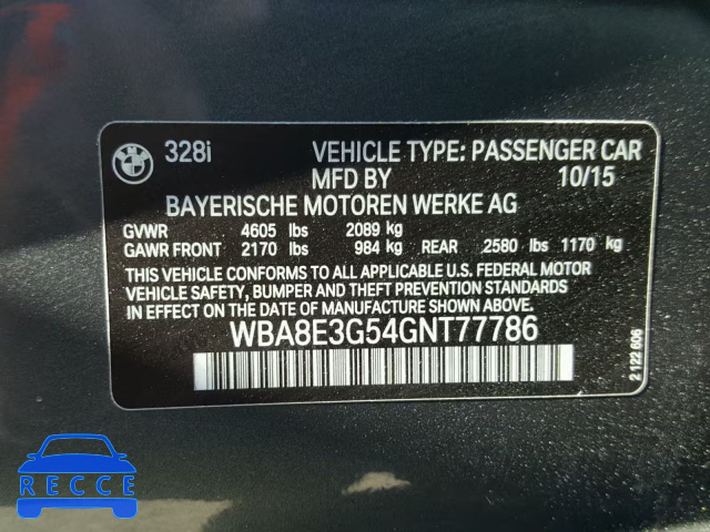 2016 BMW 328 XI SUL WBA8E3G54GNT77786 зображення 9