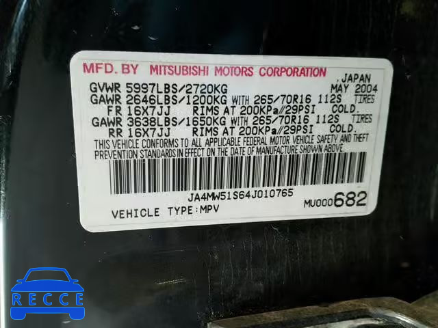 2004 MITSUBISHI MONTERO LI JA4MW51S64J010765 image 9