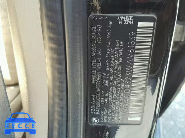 1998 BMW 328 I AUTO WBACD4323WAV61539 image 9