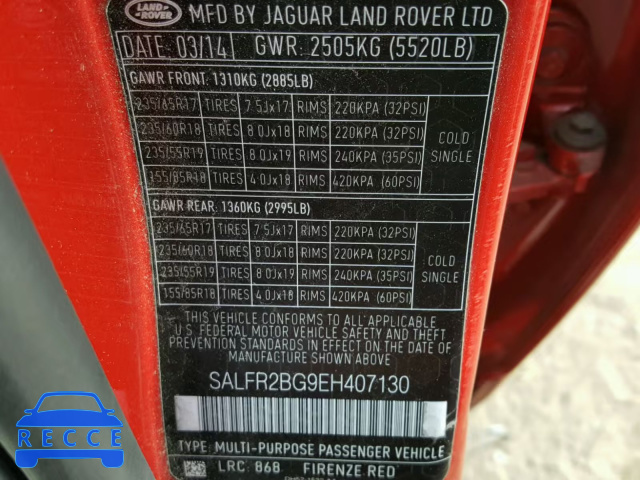 2014 LAND ROVER LR2 HSE SALFR2BG9EH407130 зображення 9