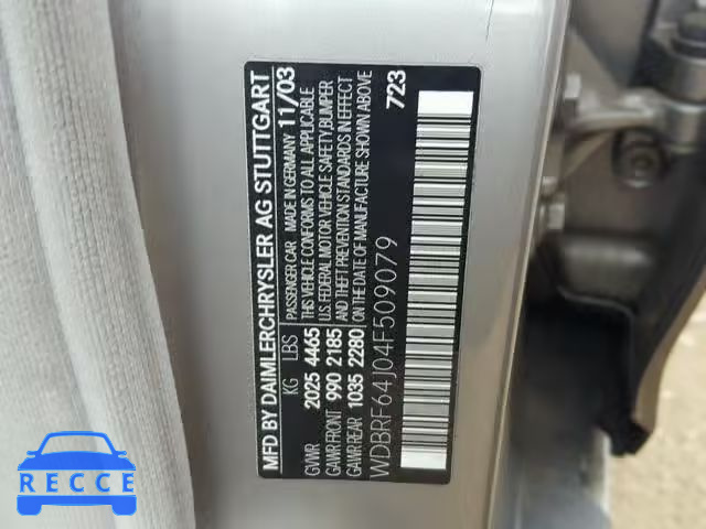 2004 MERCEDES-BENZ C 320 WDBRF64J04F509079 image 9