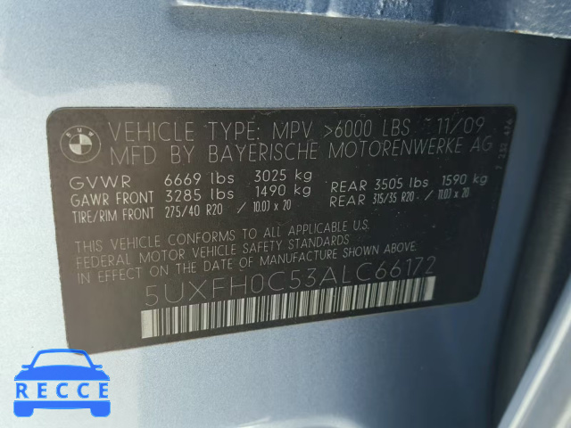 2010 BMW X6 HYBRID 5UXFH0C53ALC66172 image 9