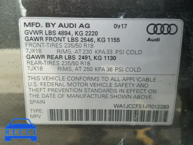 2018 AUDI Q3 PREMIUM WA1JCCFS1JR012283 image 9