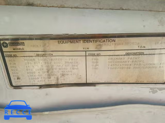 1989 DODGE RAM VAN B2 2B6HB21Y8KK392826 Bild 9