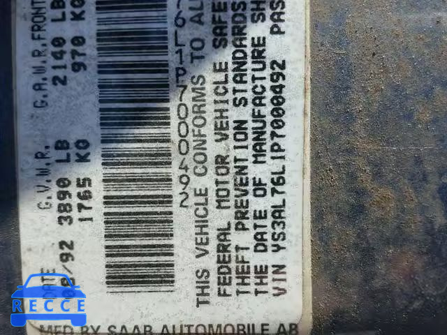 1993 SAAB 900 YS3AL76L1P7000492 image 9