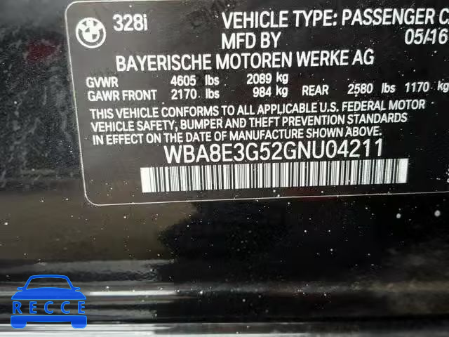 2016 BMW 328 XI SUL WBA8E3G52GNU04211 зображення 9