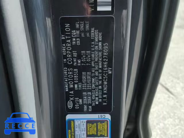 2017 KIA SEDONA EX KNDMC5C16H6278095 зображення 9