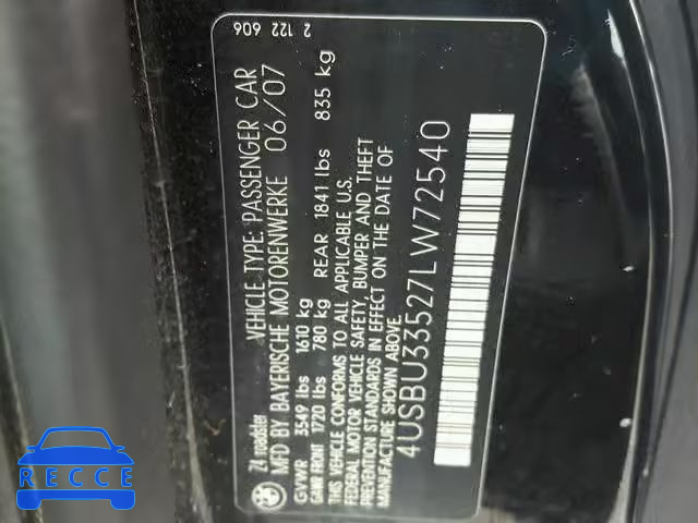 2007 BMW Z4 3.0 4USBU33527LW72540 image 9