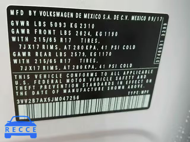 2018 VOLKSWAGEN TIGUAN SE 3VV2B7AX5JM047256 image 9