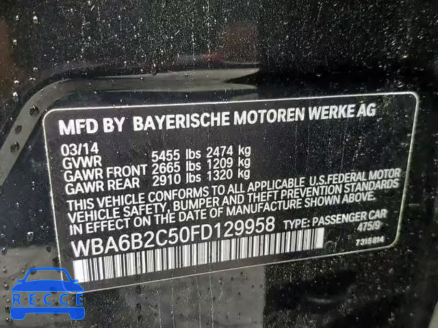 2015 BMW 650 I WBA6B2C50FD129958 зображення 9