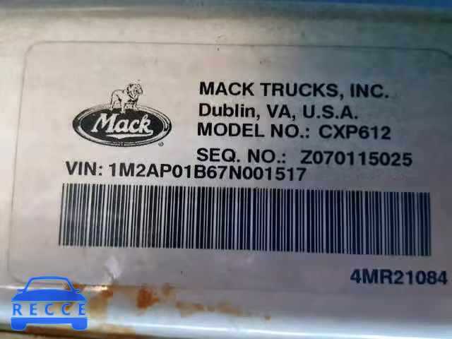 2007 MACK 600 CXP600 1M2AP01B67N001517 image 9