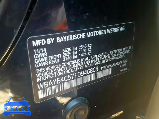 2015 BMW 740 LI WBAYE4C57FD946808 image 9