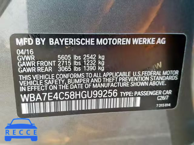 2017 BMW 740 XI WBA7E4C58HGU99256 image 9