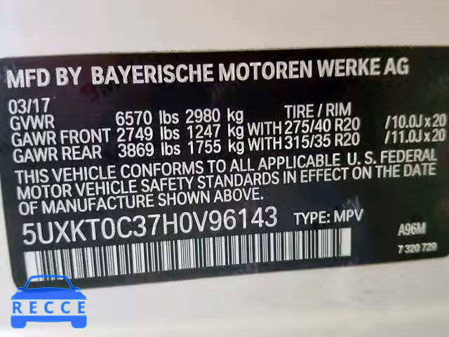 2017 BMW X5 XDR40E 5UXKT0C37H0V96143 image 9