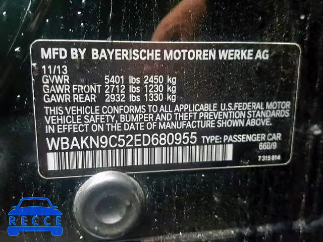 2014 BMW 550 I WBAKN9C52ED680955 зображення 9