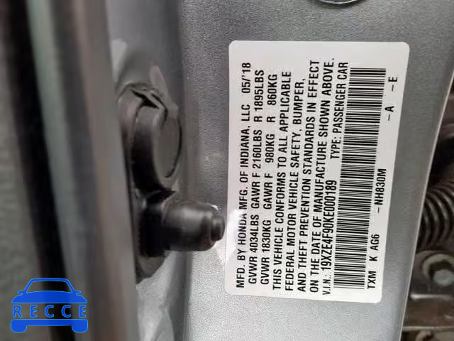 2019 HONDA INSIGHT TO 19XZE4F90KE000189 image 9