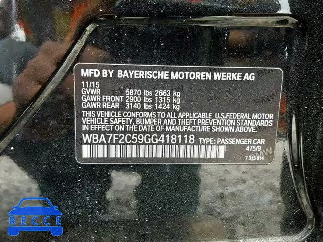 2016 BMW 750 XI WBA7F2C59GG418118 Bild 9