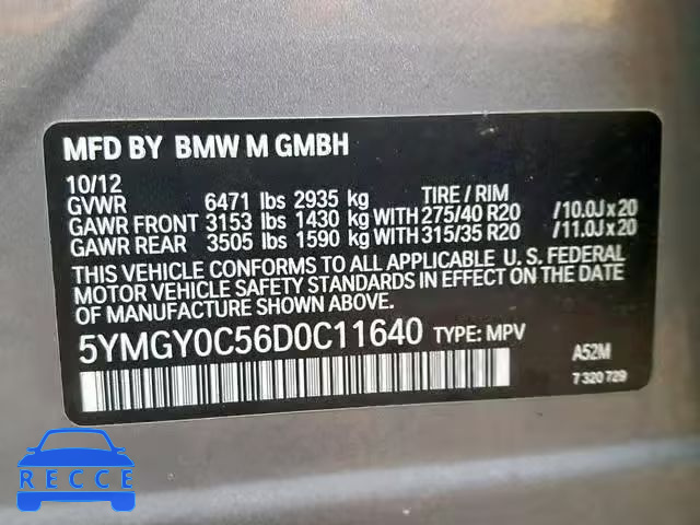2013 BMW X5 M 5YMGY0C56D0C11640 зображення 9