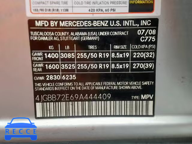 2009 MERCEDES-BENZ ML 550 4JGBB72E69A444409 зображення 9