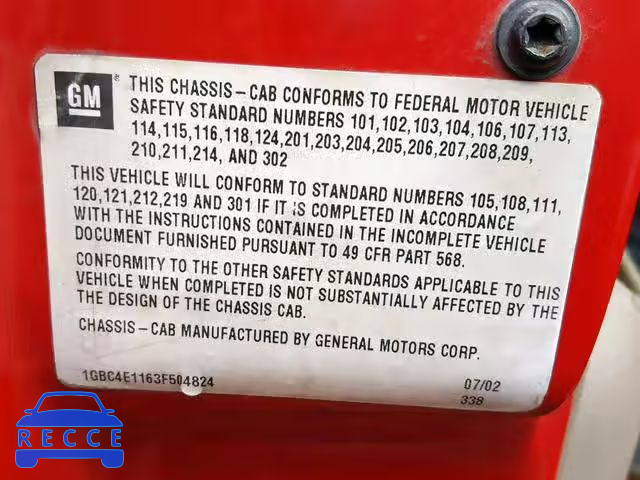 2003 CHEVROLET C4500 C4C0 1GBC4E1163F504824 image 9