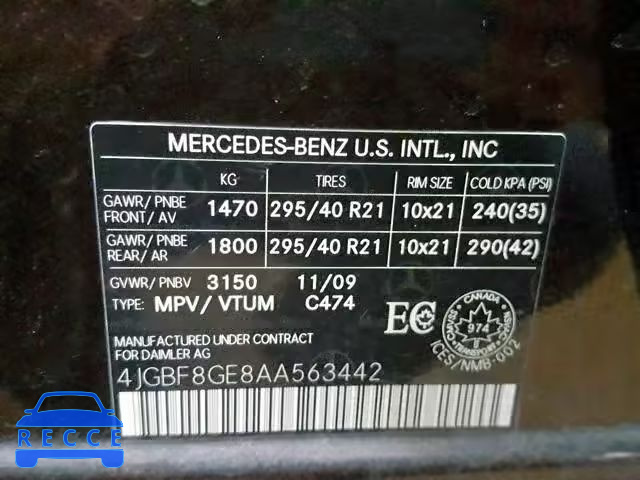2010 MERCEDES-BENZ GL 550 4MA 4JGBF8GE8AA563442 image 9