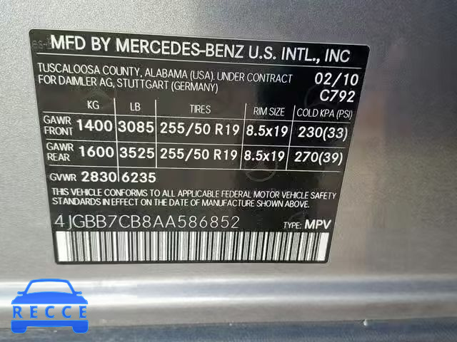 2010 MERCEDES-BENZ ML 550 4MA 4JGBB7CB8AA586852 image 9