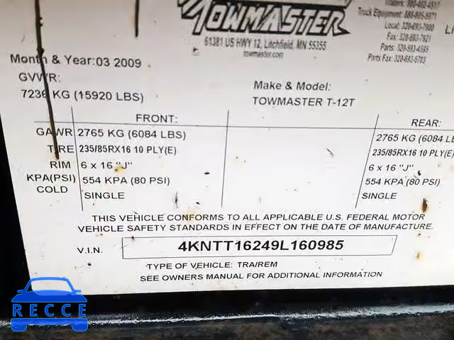 2009 TOW MASTER 4KNTT16249L160985 image 9