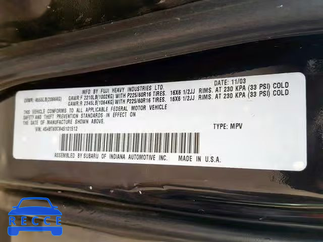 2004 SUBARU BAJA TURBO 4S4BT63C845101512 image 9