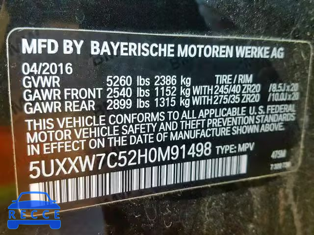 2017 BMW X4 XDRIVEM 5UXXW7C52H0M91498 image 9