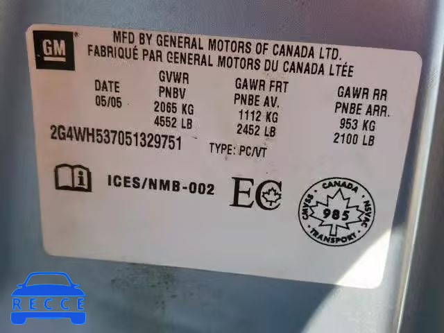 2005 BUICK ALLURE CXS 2G4WH537051329751 image 9