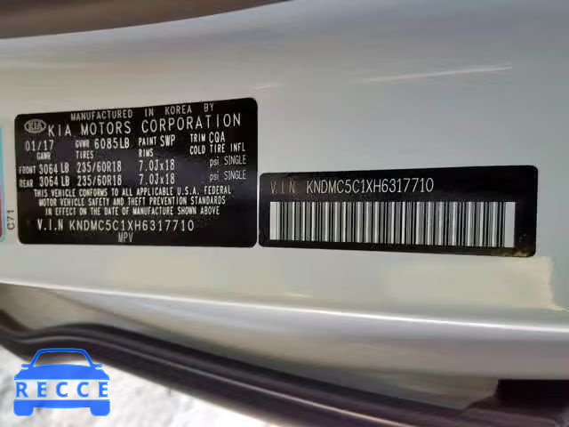 2017 KIA SEDONA EX KNDMC5C1XH6317710 зображення 9