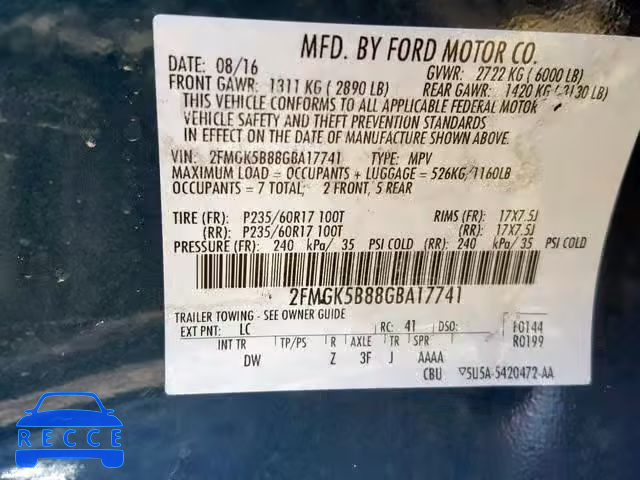 2016 FORD FLEX SE 2FMGK5B88GBA17741 зображення 9